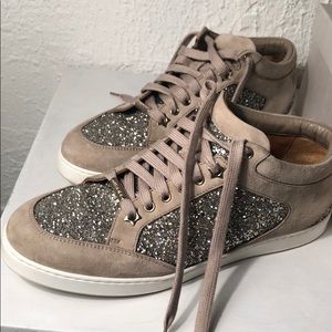 Jimmy Choo Suede Glitter Miami Mid Sneaker Top